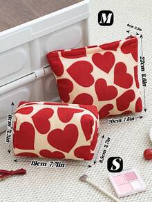 1个女士化妆包，时尚爱心图案拉链化妆包，大容量便携式化妆包，护肤包洗漱包收纳袋，珠宝收纳包，唇油收纳包，便携式旅行化妆包旅行洗漱包必备礼品收纳拉链配件，化妆收纳包，化妆包，送给女孩、女士、女朋友的礼物创意，情人节礼物，化妆包，旅行必备 - 彩色 - 查看 5