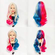 Tóc giả dài màu vàng đỏ xanh dương xoăn gợn sóng, rẽ ngôi giữa, chất liệu tổng hợp, thích hợp cho phụ nữ và bé gái, dùng cho cosplay, Halloween, tiệc hóa trang, lễ hội âm nhạc. - Hai tông màu - Xem 2