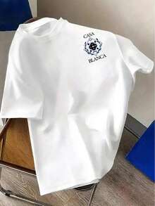 Camiseta de manga corta de cuello redondo con ajuste holgado informal para hombres - Blanco - Ver 4