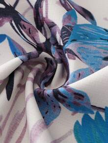 Women's Vacation Casual Floral Print Collared Shirt And Pants Set Spring - Blue - View 9