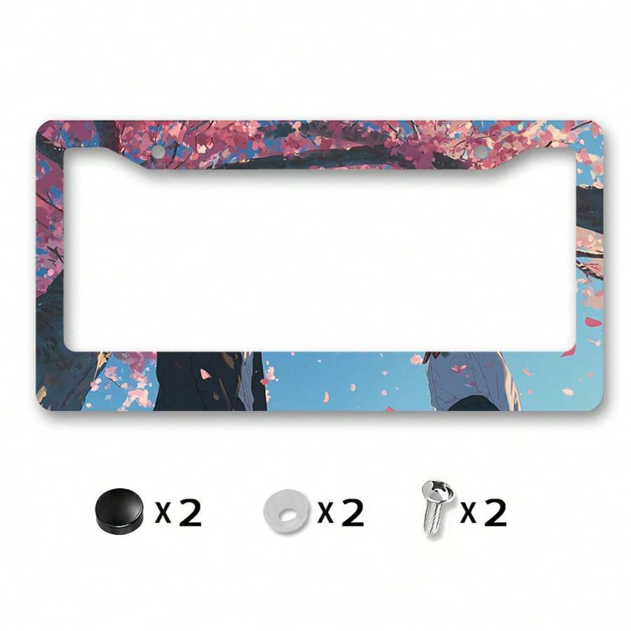 Metal License Plate Frame, Cherry Blossom Tree Design, Romantic Car Decoration, Perfect Choice For Valentine's Day - 31*16cm - Xem 1