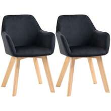 HOMCOM Kitchen Chairs, Set Of 2, Ergonomic With Extended Armrests And Backrest, Load Capacity Up To 120 Kg, Polyester And Wood, Black, 54 X 57 X 80 Cm - Black - View 9