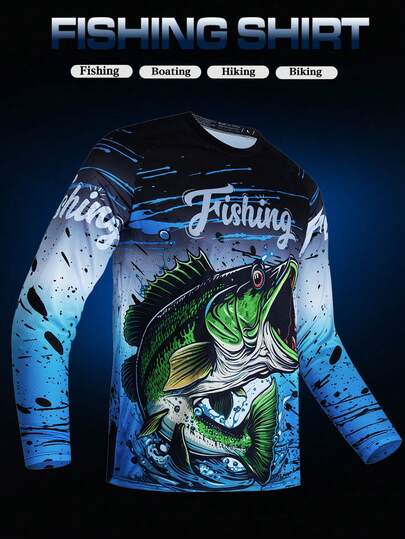 UPF 50+ Breathable & Comfortable Fishing Long Sleeve Shirt, Outdoor Sports Tee For Men, Summer