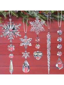 EstiloJishi - Juego De 21 Adornos De Navidad De Vidrio Para DecoracióN De áRbol De Navidad, Cristales Colgantes De AcríLico Copo De Nieve Con Colgantes Colgantes Colgantes Para El PaíS De Las Maravillas DelVersióN Mejorada - 1 - Ver 1