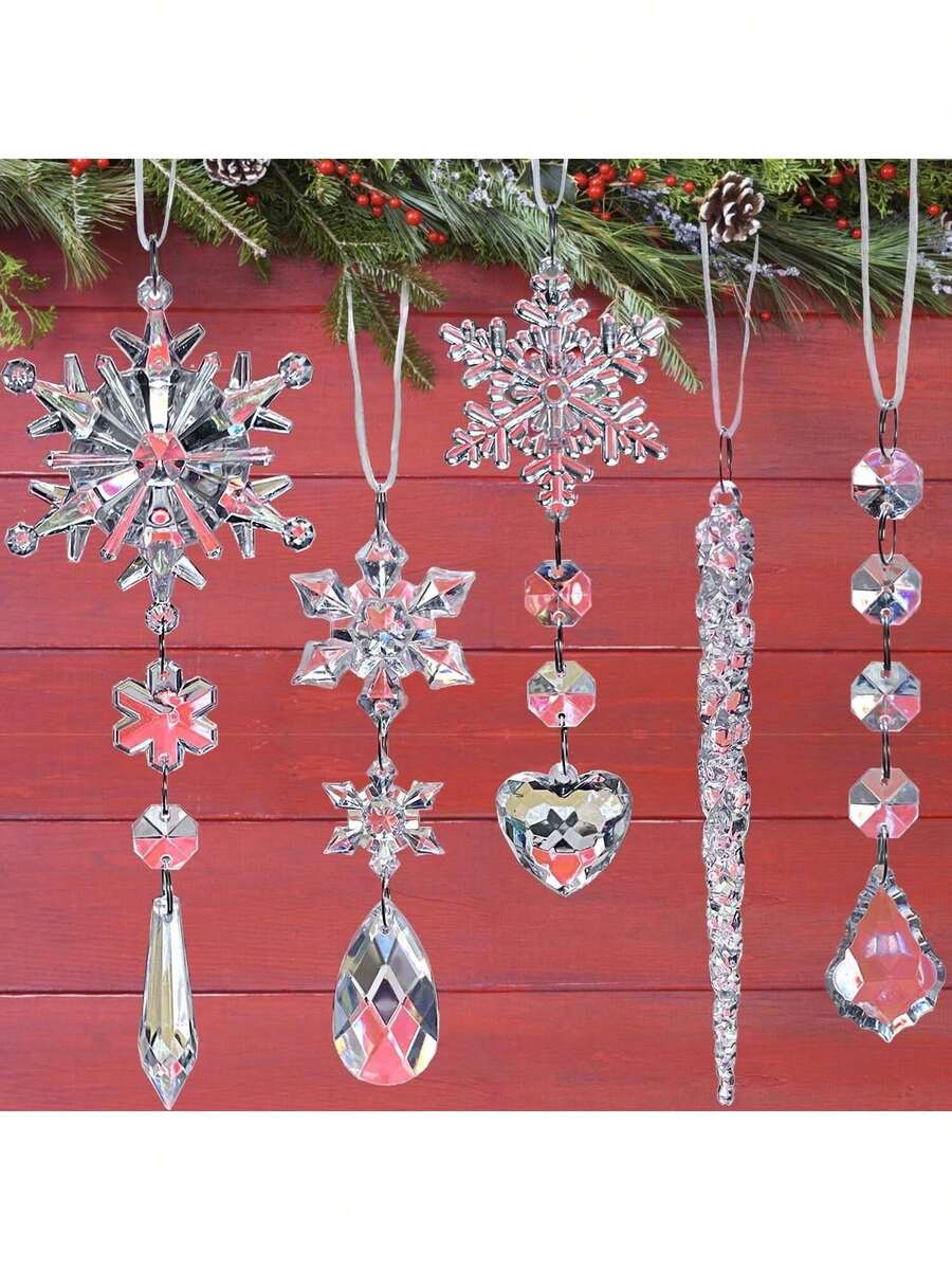 EstiloJishi - Juego De 21 Adornos De Navidad De Vidrio Para DecoracióN De áRbol De Navidad, Cristales Colgantes De AcríLico Copo De Nieve Con Colgantes Colgantes Colgantes Para El PaíS De Las Maravillas DelVersióN Mejorada - 1 - Ver 1