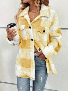 Women's Fleece-Lined Polar Fleece Winter Coat - Loose Fit With Green&Black Plaid Pattern, High Elasticity Design,  Comfortable, Durable Outerwear For Autumn&Winter  Define Jacket  Sports Jacket  Ski Clothes Women  Zip Up Jackets  Fitted Jacket  Winter Coat For Women  Abrigos De Invierno Para Mujer  Women's Winter Clothing Of Women's Winter Clothing Women's Winter Fashion Women's Winter Promotion Of Women's Winter Clothing  Christmas  Halloween Christmas Gift - Phiên bản nâng cấp màu vàng - Xem 3