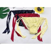 Women Silk Panties Lightweight Briefs Smooth Breathable Satin Bikini,Sexyys Tie-Side Underwear Daily Fit Comfort,Wine - 葡萄酒 - 查看 7