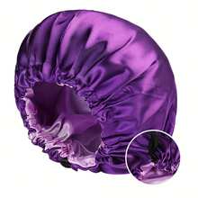 A Classic Button-Up Bonnet Hair Cap In 10 Colors, Adjustable And Reversible, Silky Satin Sleeping Cap And Shower Cap. - Màu tím - Xem 1