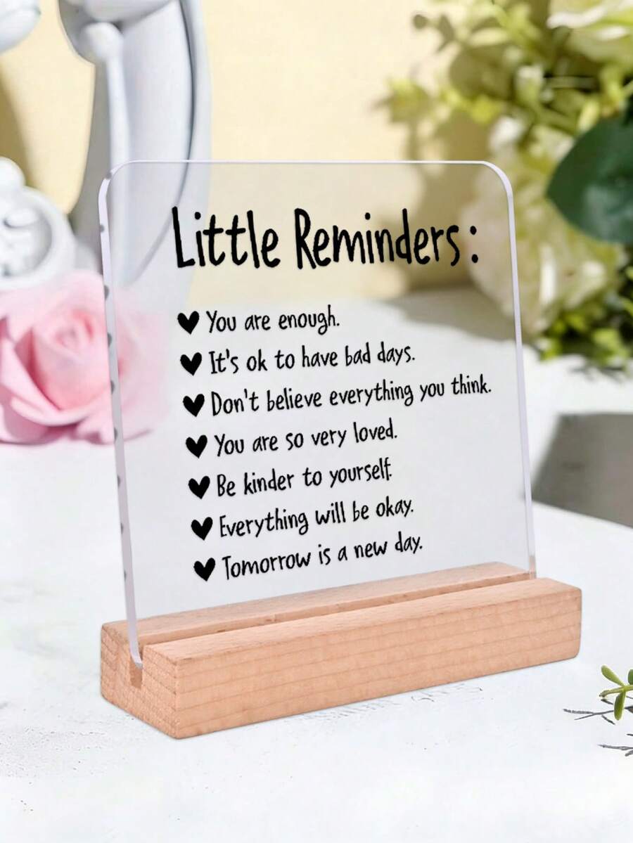 1pc Healing Encouragement Acrylic Ornament Sign With Wooden Base, Encouraging Quote Design Decoration, Thoughtful Gift For Family & Friends, Self-Encouragement, Home, Desktop, Office, Dormitory Decoration - Multicolor - View 1
