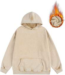 [Free Shipping]Mens Hoodies Oversized Unisex Acid Wash Hoodie Heavyweight Fleece Vintage Cotton Sweatshirt Men Women - B米色 - 查看 2