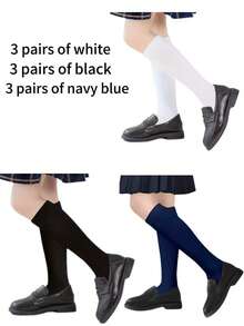 9/6/5/3 双装儿童过膝袜，学院风中筒袜，JK 袜，经典黑、白、藏蓝配色，舒适透气，时尚百搭，适合 3-10 岁儿童，正式场合，节日礼物 - 彩色 - 查看 14