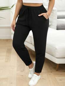 Colanți cu buzunar în culori solide pentru femei, mărime plus, minimalisti, versatili, pentru naveta zilnică