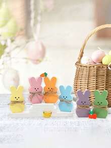 3pcs Wooden Rabbit Desktop Decor Set, Suitable For Holiday Party Decoration, Multi-Tier Tray Decor, Can Be Used For Holiday Party, Home Decor, Farmhouse Style Desktop Decoration, Also Can Be Easter Gift, Valentine's Day Gift, Birthday Gift, Mother's Day Gift, Graduation Gift - Multicolor - View 2