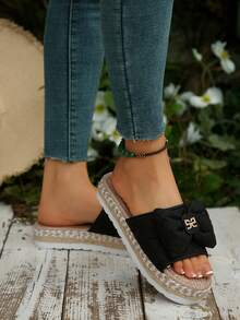 Women's Summer Vacation Bohemian Style Platform Slippers - Black - View 6