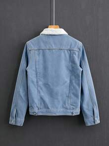 Fleece Lined Denim Jacket Men Winter Warm Coat Slim Fit Vintage Style Multiple Pockets Korean  Casual Jacket - 淺藍色 - 查看 11