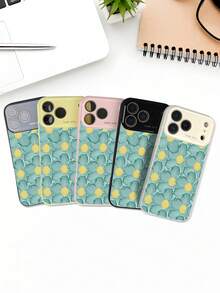 Aquablaue Handyhülle mit floralem Muster, hellem Rahmen, grünen Blättern und gelber Blüte in der Mitte. Schützt vor iphone17 promax/17 pro/17/Air/16promax/16pro/16/15promax/15pro/15/14promax/14pro/14/13promax/13pro/13/12promax/12pro/12 - Pink - Übersicht 3