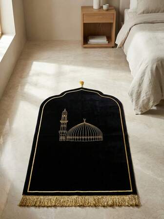 Alfombra de oración con flecos - Diseño de patrón geométrico, estilo minimalista, tela de gasa de cachemira suave y lavable, adecuada para lugares religiosos y culto en el hogar