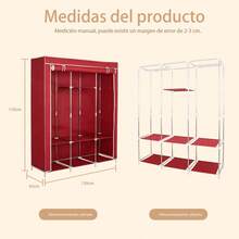 Armario ropero de tela portátil con almacenamiento, clóset organizador con doble barra para colgar y repisas, cubre polvo e impermeable, mueble guardarropa para recámara/departamento - Rojo - Ver 6