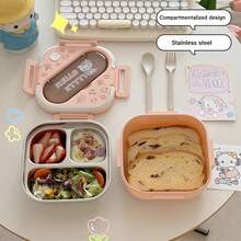 Sanrio 1个三丽鸥Hello Kitty便携式午餐盒，带提手，防漏密封阀，可微波炉加热，方形设计，大容量三格学生便当盒，塑料和不锈钢材质，多种款式可选，适合办公室、旅行、野餐和厨房收纳，是女孩背包必备午餐盒