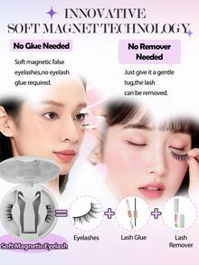 MAGEFY 1 Pair Cartoon Style Magnetic False Eyelashes, Soft False Eyelash Set, Cat Eye Thin & Soft False Eyelashes, Natural Soft Criss-Cross Thin False Eyelashes, Natural Long, Curled, Eye-Enlarging, Suitable For Women For Travel, Party, Natural & Delicate Set With Applicator, Single Lashes Reusable, Magnetic Professional False Eyelash Set - Black - View 7
