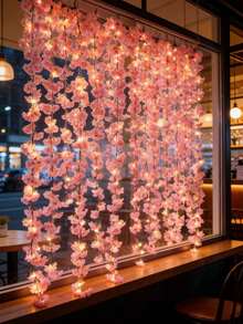2M 20 LED Artificial Flower Vine Lights, Living Room Bedroom Decor, Wedding Romantic Fake Flower Fairy Lights, Holiday Decoration - Baby Pink - View 2