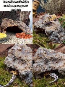Reptile Rock Hideaway, Feeding Dish, Mane Lion Lizard, Gecko, Snake Habitat, Suitable For Glass Aquarium, Terrarium, Feeding Bowl Decor, Applicable For: Lizard, Turtle, Reptile, Amphibian, Fish