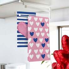 Valentine's Day Theme Blue Striped Heart Design Kitchen Towel Gift, Super Absorbent, Cartoon Design, Machine Washable Reusable Hand Towel, Suitable For Home, Kitchen, Bathroom, Car, Window Cleaning - Soft Knitted Dish Cloth