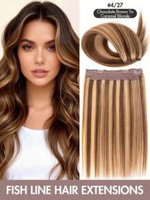 Hair Extensions Wire Hair Extensions Real Human Hair Fish Line Human Hair Extensions 12-20inch Straight Human Hair Invisible Wire Extensions Easy To Wear For Daily Party Festival