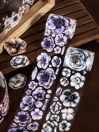 1 rollo de cinta decorativa con flores europeas de PET para álbumes de recortes, álbumes de fotos DIY, adecuada para pegatinas de paisajismo en miniatura, pegatinas de bolsillo, pegatinas para maletas, computadoras, agua, tazas, teléfonos móviles, estuches, refrigeradores, paredes, cascos, gabinetes, cajas, puertas, camas, guitarras, aulas, pegatinas, portátiles, equipaje, motocicletas, suministros escolares, accesorios para maestros