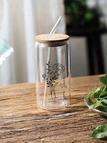 1pc Customized Birthday Flower & Name Printed Coffee Glass Cup With Straw, Personalized Cup, Bridesmaid Coffee Mug, Customized Name Cup, Soda Can Glass Cup, Friendship Gift, Birthday Gift, Best Friend Gift, Bachelorette Party Gift, Housewarming Gift, Sister Gift, Wife Gift, Mother's Day Gift, Father's Day Gift, Anniversary Gift, Valentine's Day Gift, Wedding Gift - Multicolor - View 5