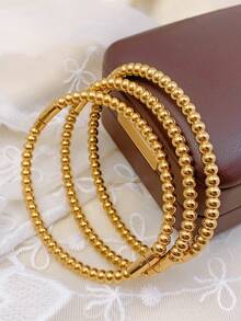 3pcs/Set Vintage Minimalist Women Stainless Steel Bamboo Knot Design Bracelet, Suitable For Daily Wear,Gift - Yellow Gold - View 3