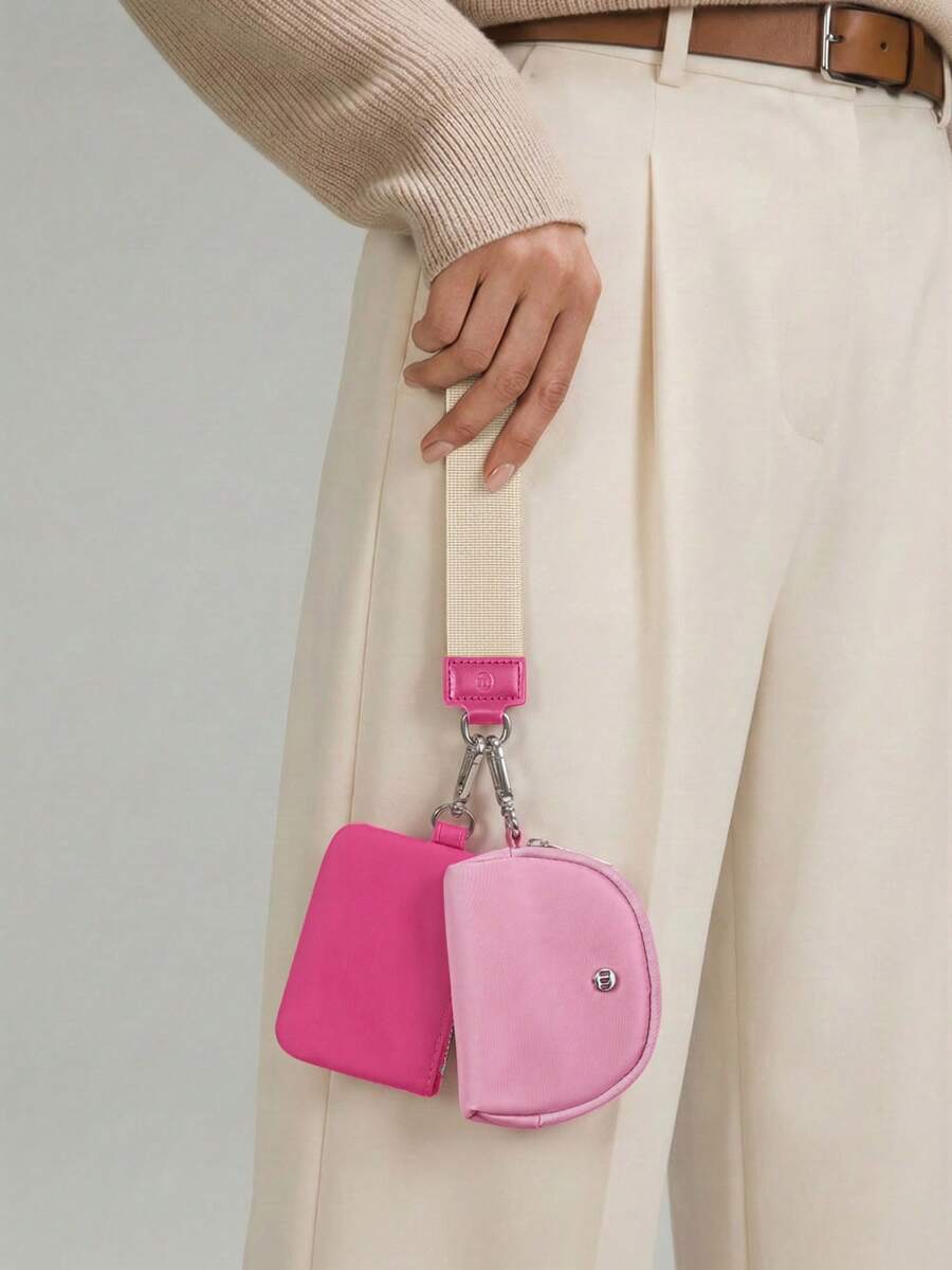 Dual Pouch Wristlet Wallet Fashion Keychain Wristlet Bag Cards For Women Men, Cash & Coins, Detachable Keychain & Card Holder, Stylish & Portable For Everyday & Sports Use Travel Wallet Coin Wallet Christmas Gifts, Holiday Gifts - 玫粉色 - 查看 1