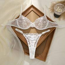 Sexy Lingerie Spring And Summer White Bride Lace Skeleton Bra Set, Breathable Mesh Sexy European And American Style Underwear Two Pieces Set, Promiscuous Clothing, Exotic Women's Underwear, Sexy, Fantasy Fantasy, Transparent Bra, See Through Clothing, Hot, Erotic, Bedroom Clothing, Erotic Couple Dating - White - View 8