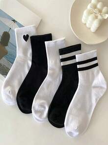 4 Pairs Women's Minimalist Letter Print Athletic Mid-Calf Socks, Multi-Functional Design Suitable For Yoga, Running, Basketball, Soccer And All Seasons - Multicolor - View 4