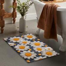 1pc Floral Daisy Pattern Design Microfiber Bath Rug, Non-Slip And Super Soft Bathroom Floor Rugs, Doormat, Bathroom Water Absorption Mat, Machine Washable, Low Pile, TPR Backing, Knit Fabric, ForBathroom, Bedroom, Kitchen, Entryway, Indoor & Outdoor Use, Bathroom Accessories & Decor, Perfect New Home Gift. - Multicolor - View 8