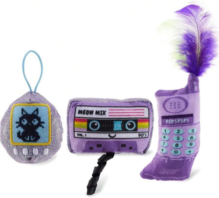 Catstages Happy Purrthday Cat Toys, 3-Pack Catnip Plush Toys With Crinkle, Feathers &Amp; Dental Mesh, Multicolored - MàuH - Xem 1