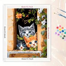 1 Set Adult DIY Acrylic Painting By Numbers Kit, Cute Cat On Windowsill Theme, 40x50cm Unframed Canvas, Suitable For Birthday, Housewarming Gifts, Wall Decor - Multicolor - View 7