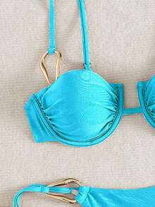 Bộ bikini hai mảnh bằng thép phong cách kỳ nghỉ dành cho nữ, có dây đeo vai và phụ kiện thắt lưng bằng kim loại, thích hợp cho kỳ nghỉ hè trên đảo - Màu xanh bạc hà - Xem 4