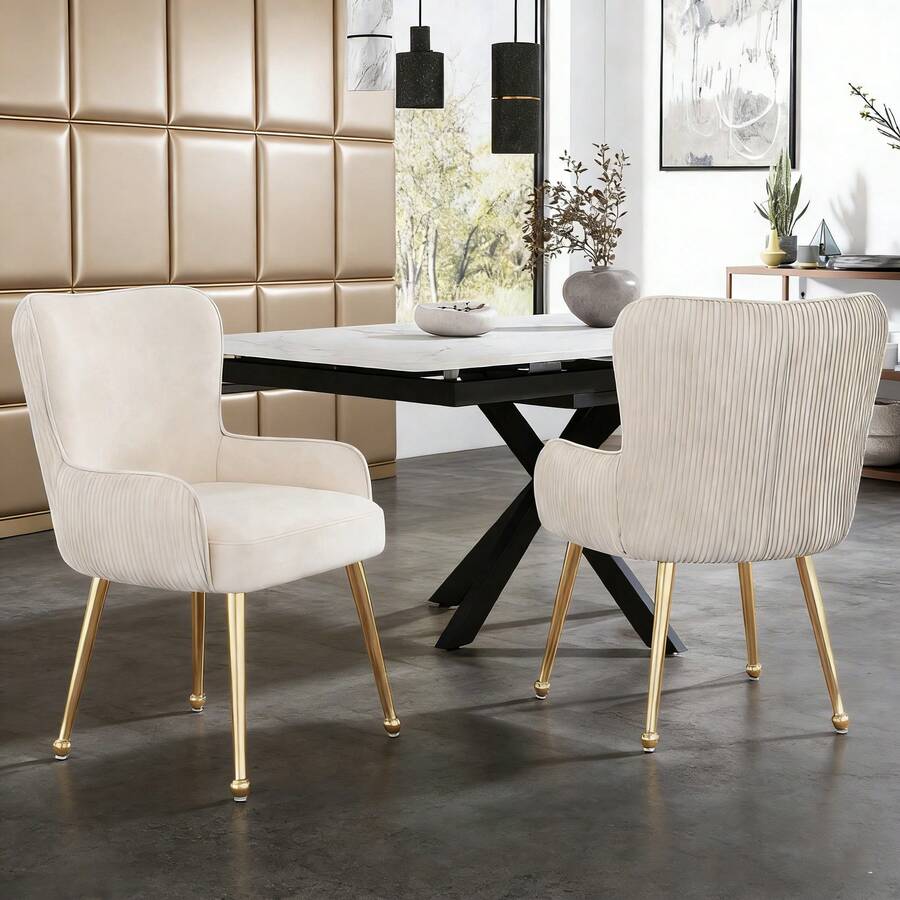 Dining Chairs - Beige+Gold + Velvet - View 1