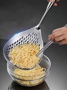 1个不锈钢大号漏勺 - 耐热（662°F/300°C），重型设计，符合人体工学的手柄和细网漏勺，适用于煎炸、火锅、烹饪、烘焙 - 餐厅和家庭厨房用具，外观时尚 | 耐用厨具 - 彩色 - 查看 7