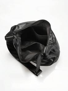 Retro Ins Style Casual Crossbody Bag, Large Capacity, Adjustable Shoulder Strap, Tote Shoulder Bag, Pleated Leather Satchel Bag, New Personalized Shoulder Messenger Bag For Men, Casual, Commute, Travel, School, College - Black - View 11