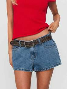 Women's Mini Denim Shorts Summer Fashionable Solid Color Low Rise Jeans Shorts With Pockets - Light Blue - View 1