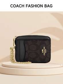 Coach Mini Zip Card Case 8 Keychain Wallet Card Holder Purse - Dark Brown - View 5