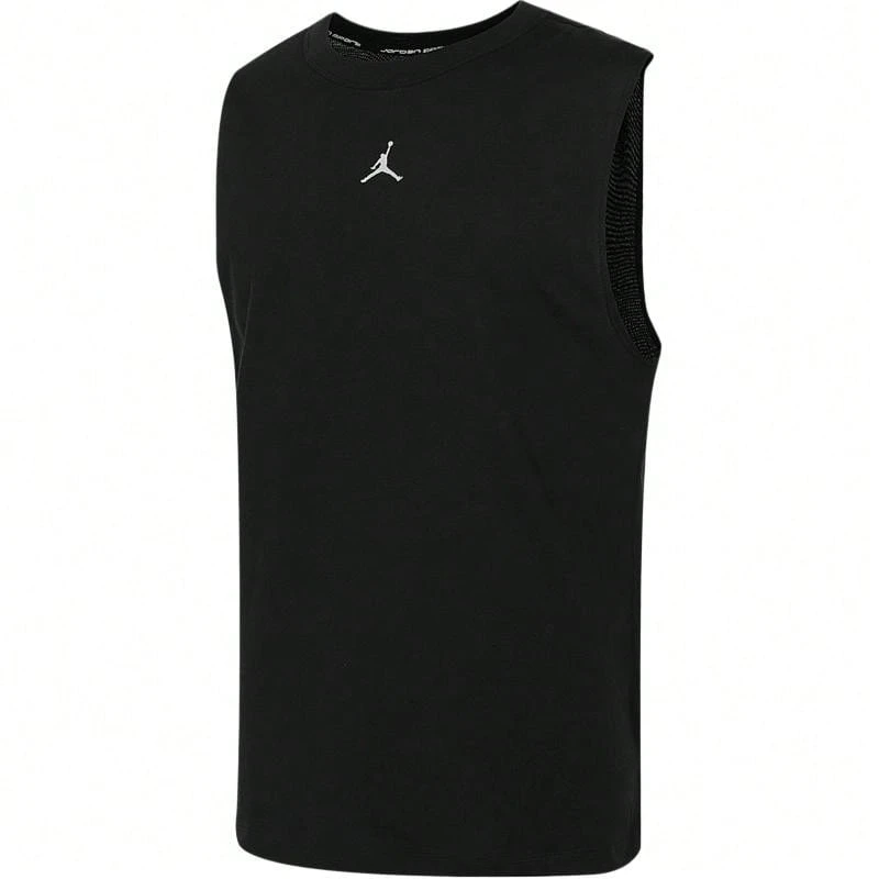 Nike Jordan Dri-FIT Logo Print Fitted Crew Neck Quick-Dry Sleeveless T-Shirt - Black - View 1
