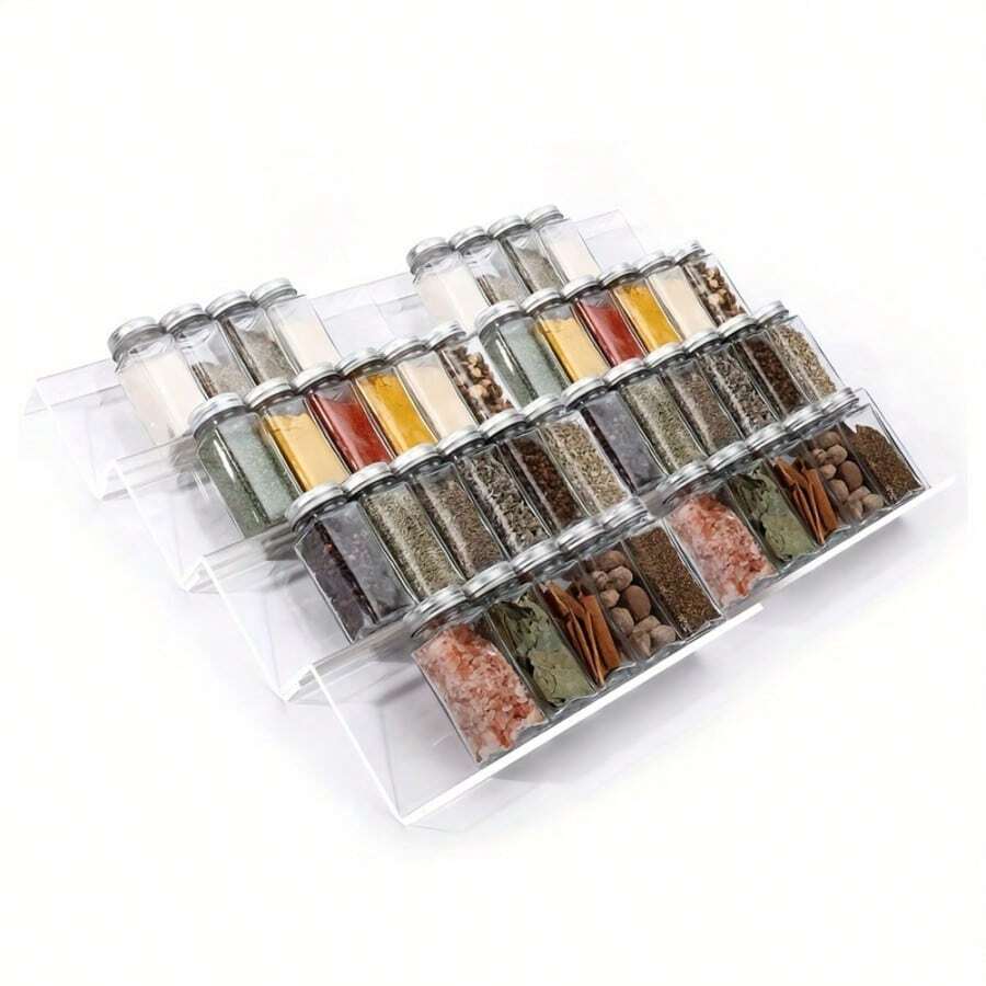 1/2/4pcs Multi-Function Kitchen Spice Rack, Drawer Organizer, Vanity Drawer Organizer, Space-Saving Tilted Transparent Design Spice Jar Rack, Essential For Kitchen, Suitable For Cabinet Door/Wall Mounting Herb And Spice Storage, Durable, Fits Kitchen Cabinet Or Countertop, Vanity Drawer, Ideal Choice For Kitchen Organization - White - View 1