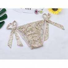 Women Silk Panties Lightweight Briefs Smooth Breathable Satin Bikini,Sexyys Tie-Side Underwear Daily Fit Comfort,Floral#1 - 花卉#1 - 查看 3
