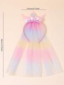 1 Stück Prinzessin Geburtstags Krone Haarband für Mädchen, mit langem Regenbogen Farbverlauf Schleier, glitzernde Pailletten Zahlen 1-5 & Blumen Deko, süßes Haarband, geeignet als Party Foto Requisite, süßes Mädchen Tüll Haarschmuckstück, tolles Geburtstagsgeschenk, Teenager Haaraccessoire - Verschiedenfarbig - Übersicht 7