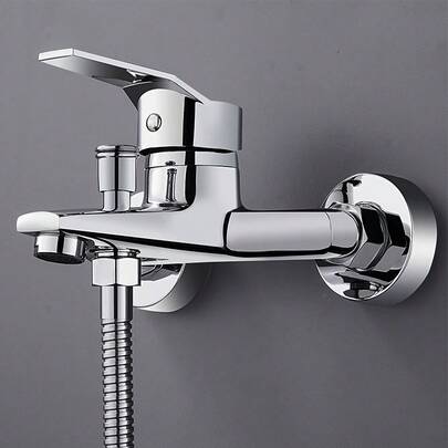 Modern Minimalist Wall-Mounted Shower Faucet, Chrome Plated Shower Faucet Set, Hot And Cold Water Mixer Valve, For Bathroom Zinc Alloy Cold And Hot Water Mixing Valve, Wear-Resistant And Easy To Clean, No Complex Tools Installation, High-Quality Bathroom Hotel Matching, Bathtub Faucet