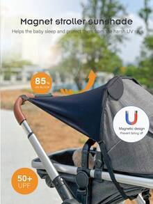 1pc Larger-Size Baby Stroller Sun Shade Cover With Magnetic Design, High-Stretch Fabric For Better Sun Protection, Dark Shade Shade Blocks 85% UV Rays, Quick-Attach & All-Season Use For Baby's Cozy Travel - Black - View 2