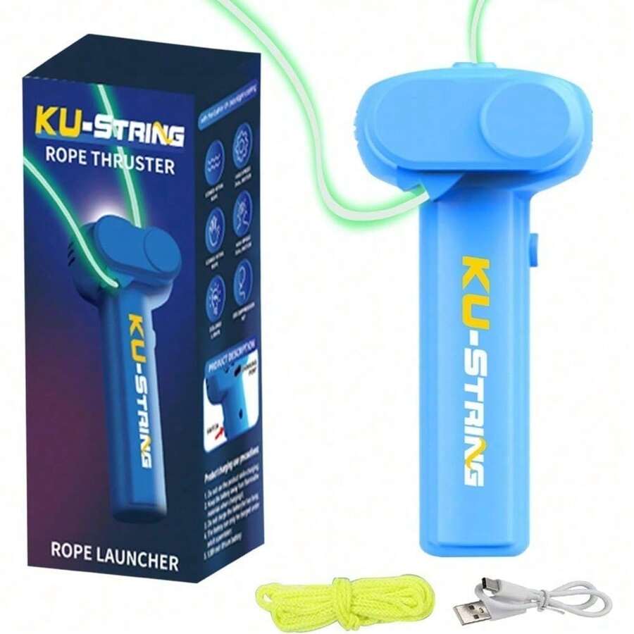 Creative Portable Electric Lighted Rope Launcher Toy. USB Rechargeable Handheld Electric Rope Launcher, Finger-Relieving Toy. Suitable For Indoor, Outdoor Use, Party Supplies, Gifts, Perfect Holiday Gifts, Celebration And Birthday Gifts. - Màu xanh lam - Xem 1